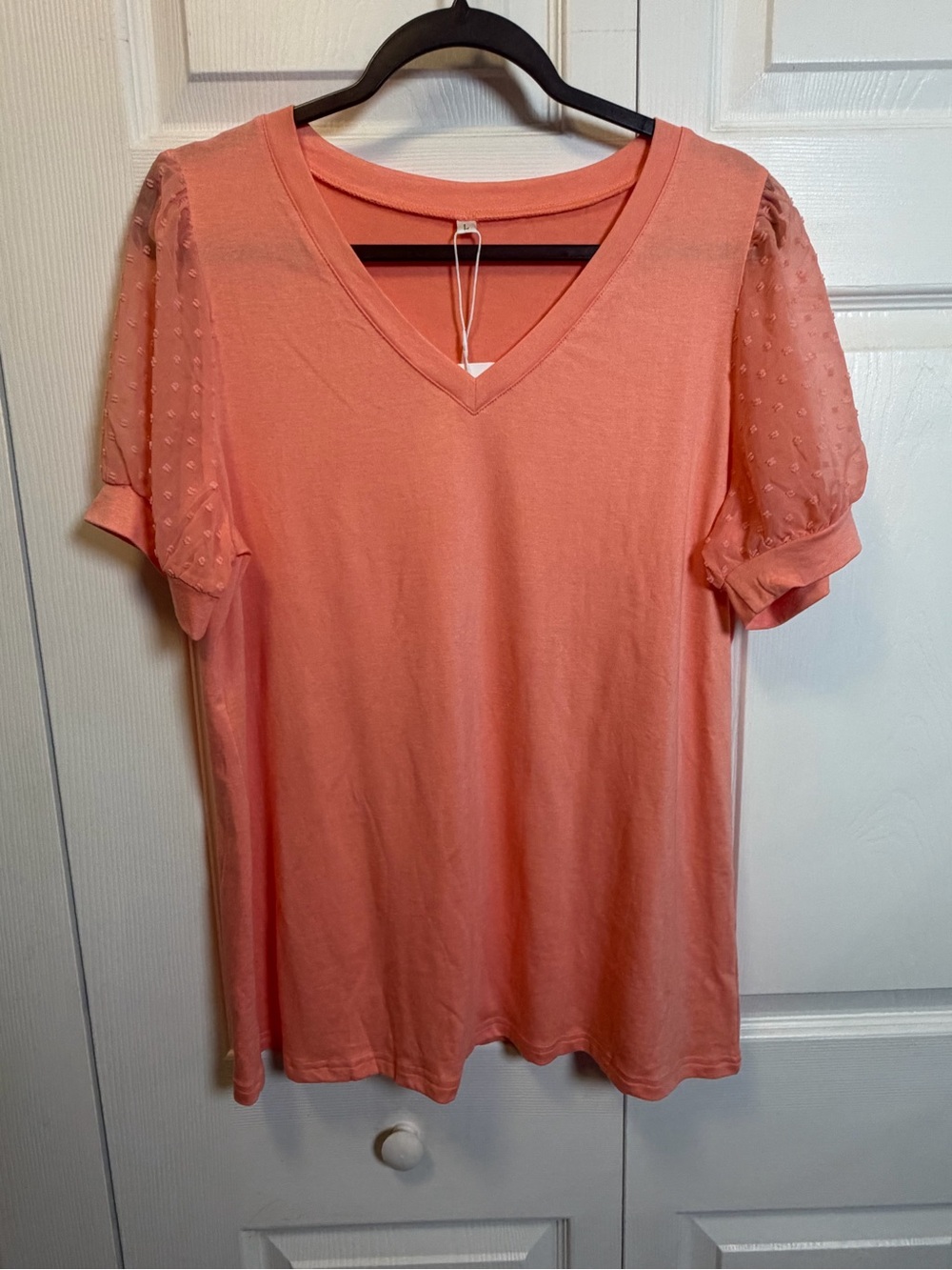 Aokosor Coral V Neck Swiss Dot Puff Sleeve Top NWT Size Large